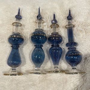 Iridescent Handblown Glass Decorative Empty Perfume bottles set of 4 Blue